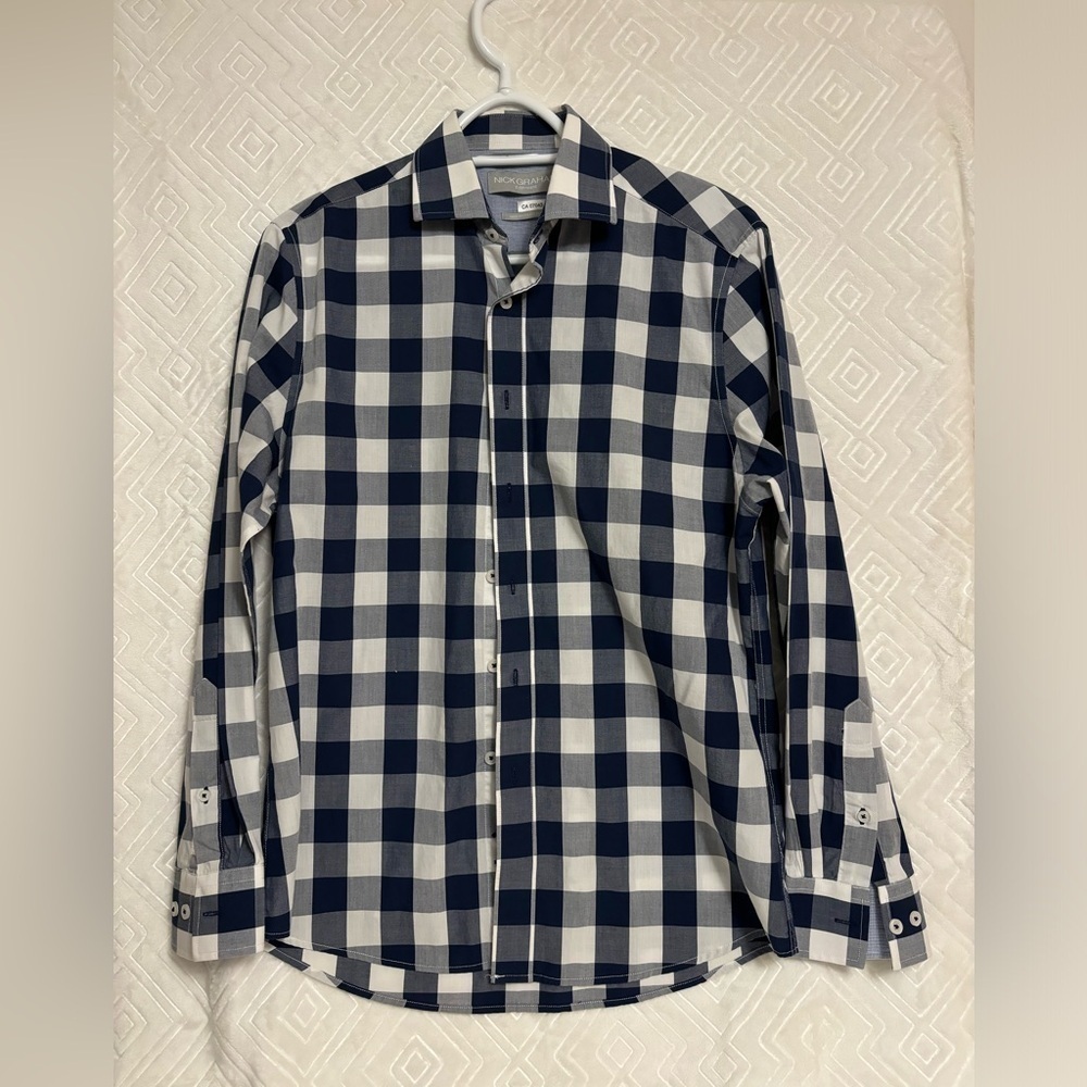 Nick Graham blue plaid men’s shirt, size small